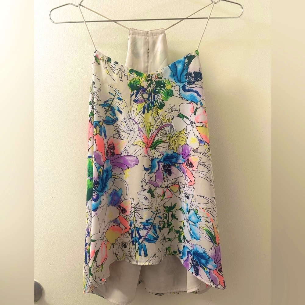 EXPRESS Floral Multicolor White Racerback Reversible Sleeveless Strappy Tank Top